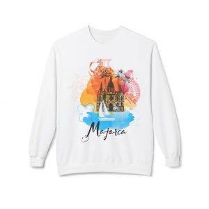 Sudadera unisex con cuello redondo y forro polar Softstyle de peso medio - Majorca Ilustración acuarela