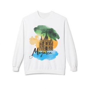 Sudadera unisex con cuello redondo y forro polar Softstyle de peso medio - Mallorca ilustración acuarela catedral