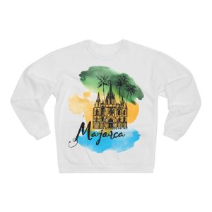 Sudadera unisex con cuello redondo - Majorca ilustración acuarela catedral
