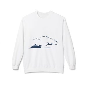 Sudadera unisex con cuello redondo y forro polar Softstyle de peso medio - Silueta del horizonte de Mallorca