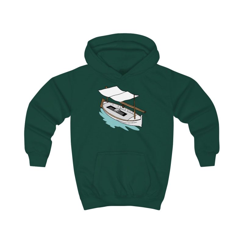 Sudadera con capucha infantil - Verde botella - Llaüt il·lustrat Sudadera con capucha infantil - Verde botella - Llaüt il·lustrat