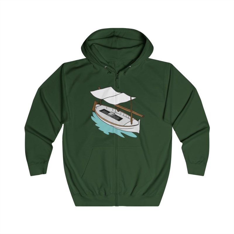Sudadera con capucha y cremallera - Verde botella - Llaüt il·lustrat Sudadera con capucha y cremallera - Verde botella - Llaüt il·lustrat