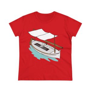 Camiseta mujer algodon medio - Rojo - Llaüt il·lustrat