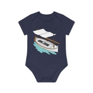 Body bebe manga corta organico - Azul marino nautico - Llaüt il·lustrat