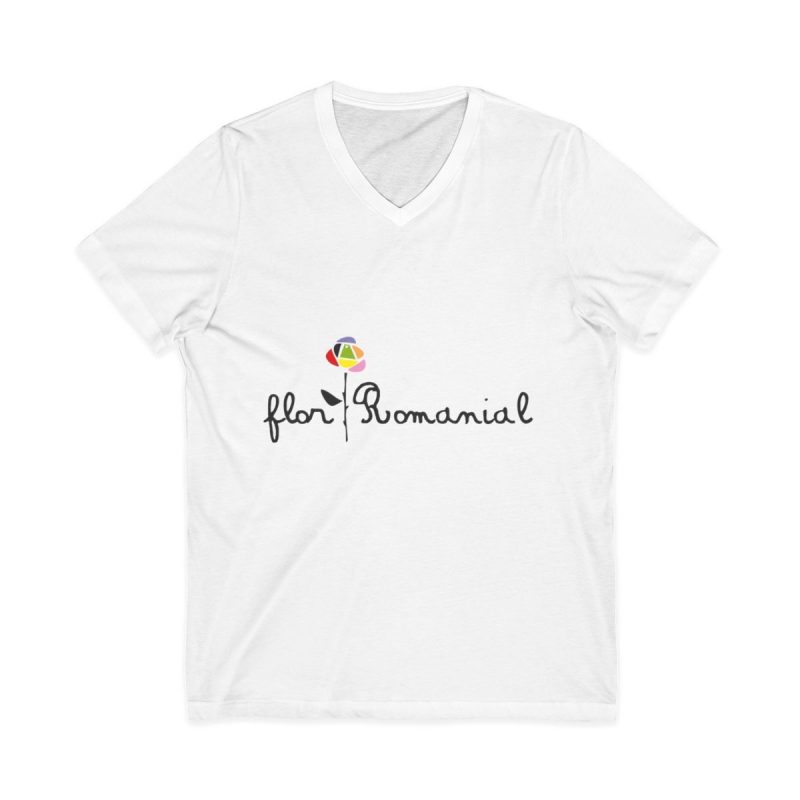 Camiseta cuello de pico - Blanco - Camiseta Flor Romaniál Camiseta cuello de pico - Blanco - Camiseta Flor Romaniál