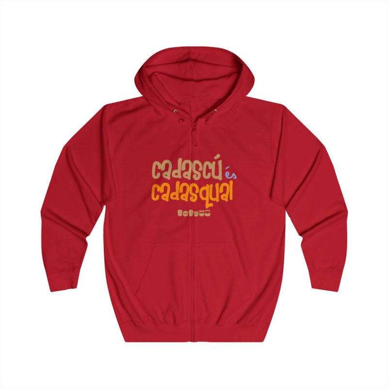 Sudadera con capucha y cremallera - Rojo fuego - Camiseta «Cadascú és cadasqual»