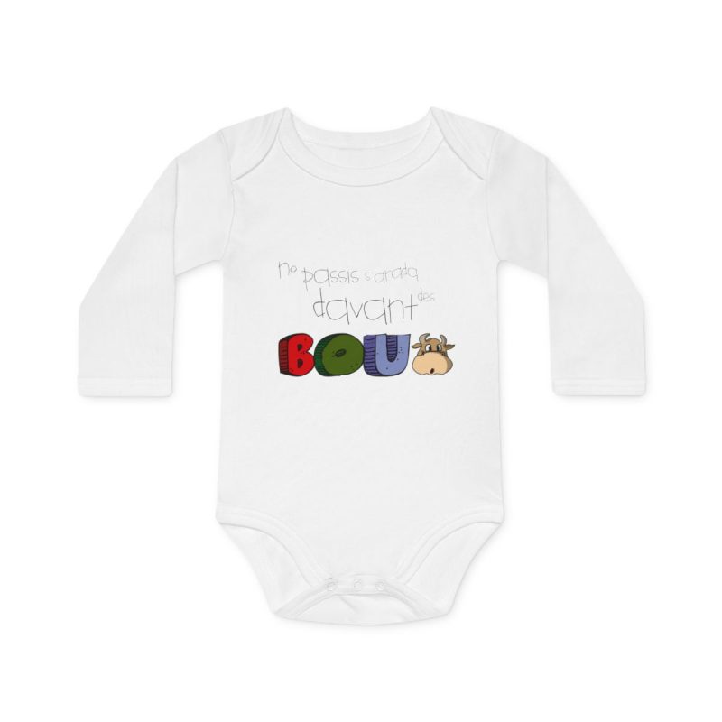 Body bebe manga larga organico - Blanco - No passis s’arada davant es bou Body bebe manga larga organico - Blanco - No passis s’arada davant es bou
