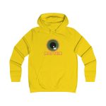Sudadera universitaria mujer - Amarillo sol - Camiseta «Mos veim» rosa