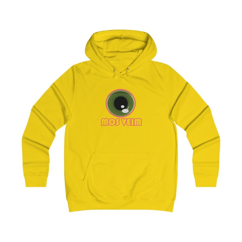 Sudadera universitaria mujer - Amarillo sol - Camiseta «Mos veim» rosa