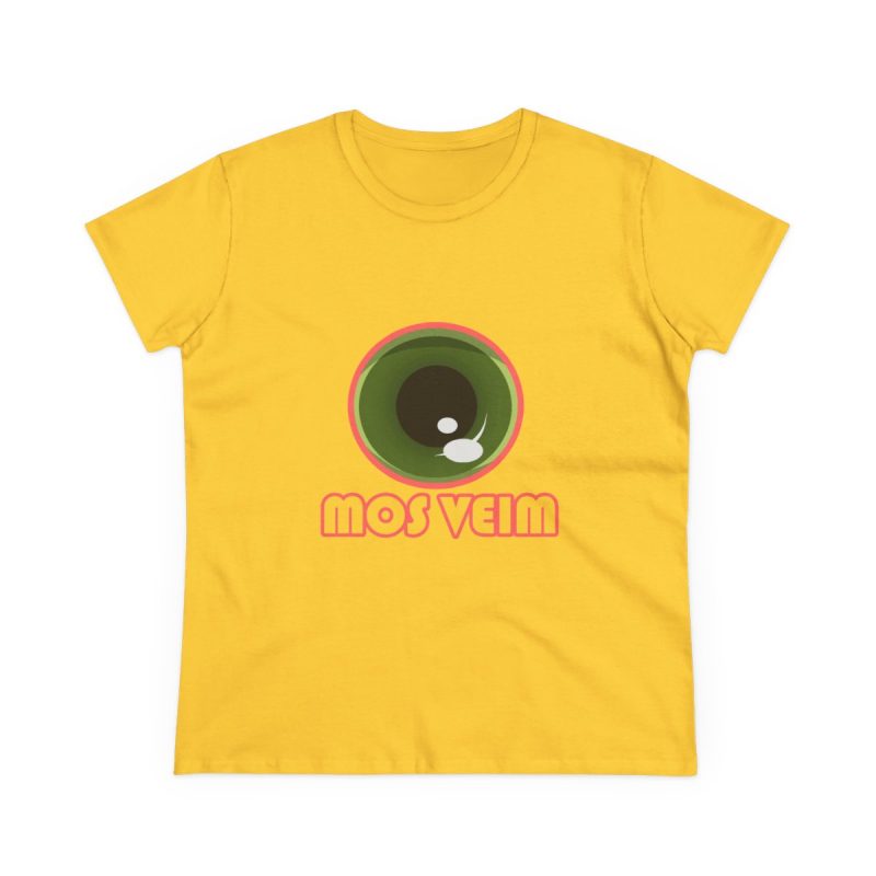 Camiseta mujer algodon medio - Amarillo margarita - Camiseta «Mos veim» rosa Camiseta mujer algodon medio - Amarillo margarita - Camiseta «Mos veim» rosa