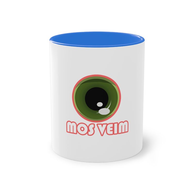 Taza bicolor - Azul Cambridge - Camiseta «Mos veim» rosa