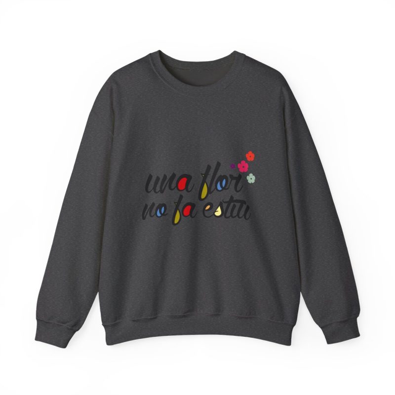 Sudadera cuello redondo - Gris oscuro jaspeado - Camiseta «Una flor no fa estiu»