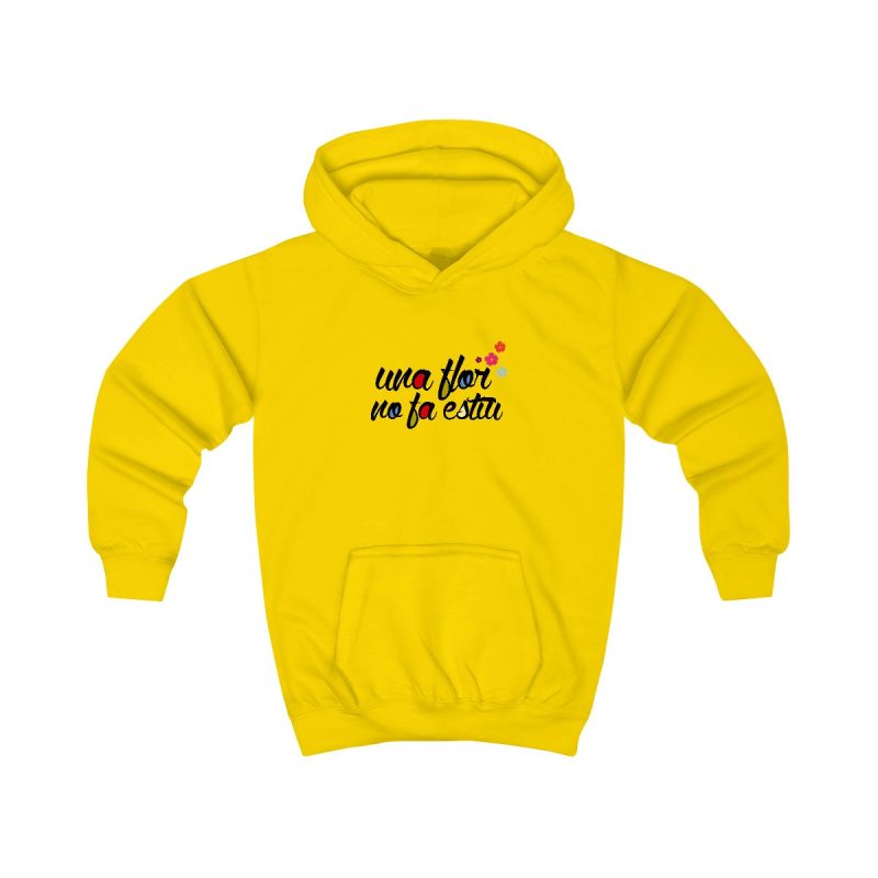 Sudadera con capucha infantil - Amarillo sol - Camiseta «Una flor no fa estiu»
