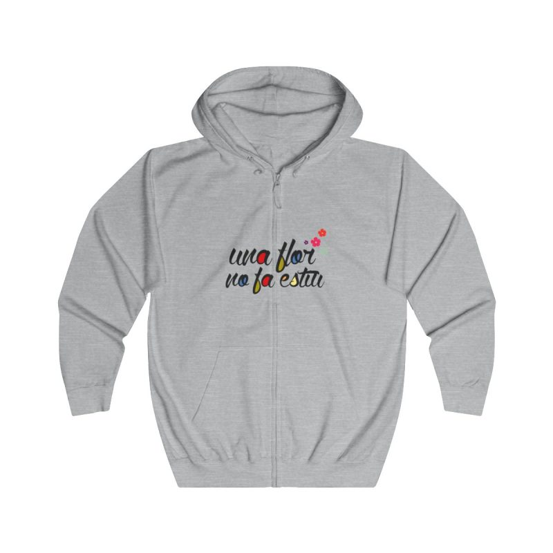 Sudadera con capucha y cremallera - Gris jaspeado claro - Camiseta «Una flor no fa estiu»