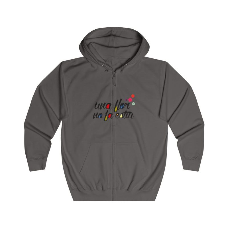 Sudadera con capucha y cremallera - Gris acero - Camiseta «Una flor no fa estiu»