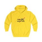 Sudadera con capucha y cremallera - Amarillo sol - Camiseta «Una flor no fa estiu»