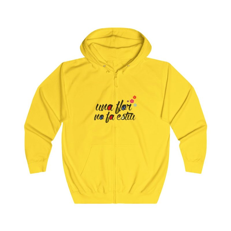 Sudadera con capucha y cremallera - Amarillo sol - Camiseta «Una flor no fa estiu»