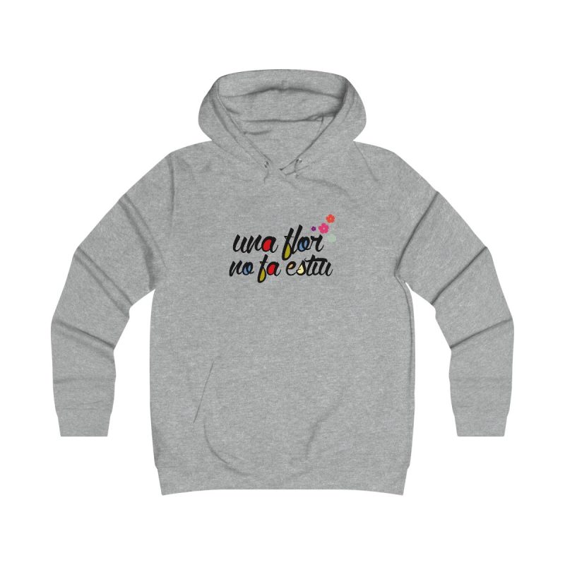 Sudadera universitaria mujer - Gris jaspeado claro - Camiseta «Una flor no fa estiu»