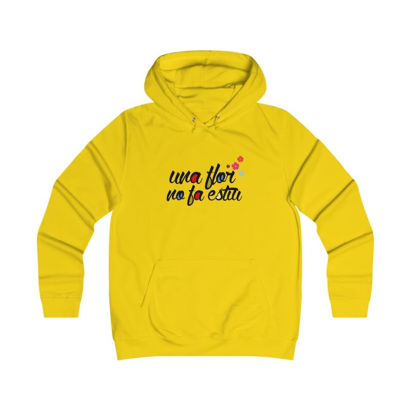 Sudadera universitaria mujer - Amarillo sol - Camiseta «Una flor no fa estiu»
