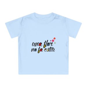 Camiseta de bebe - Azul empolvado - Camiseta «Una flor no fa estiu»