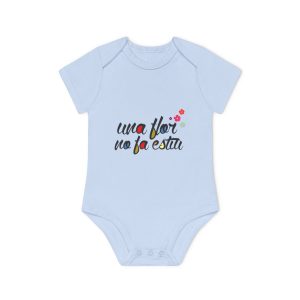 Body bebe manga corta organico - Azul empolvado - Camiseta «Una flor no fa estiu»