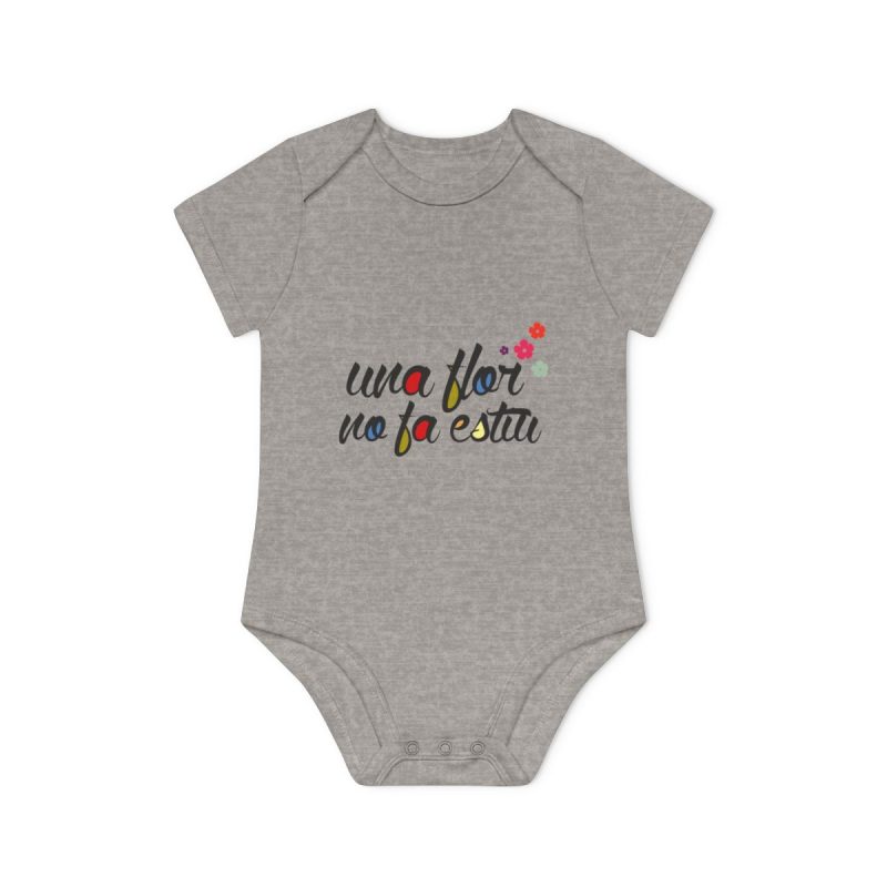 Body bebe manga corta organico - Gris jaspeado melange - Camiseta «Una flor no fa estiu»