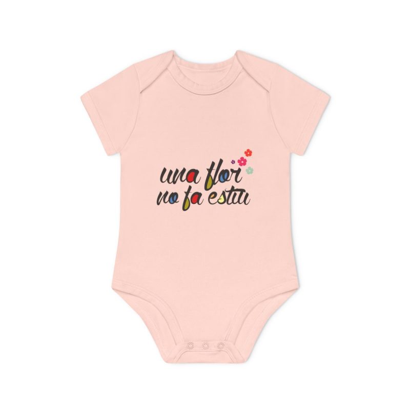 Body bebe manga corta organico - Rosa empolvado - Camiseta «Una flor no fa estiu»