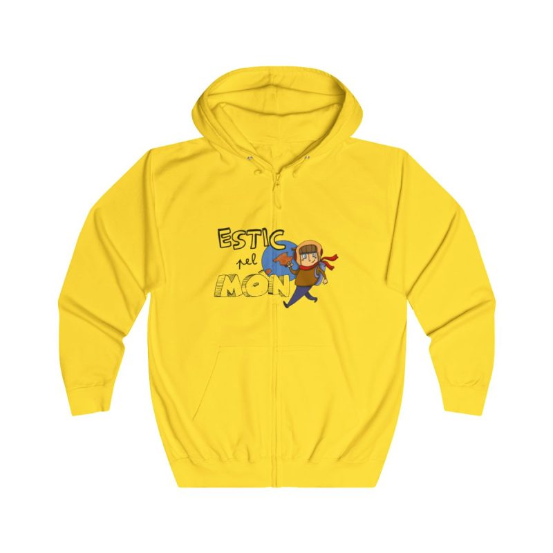 Sudadera con capucha y cremallera - Amarillo sol - Camiseta «Estic pel món»