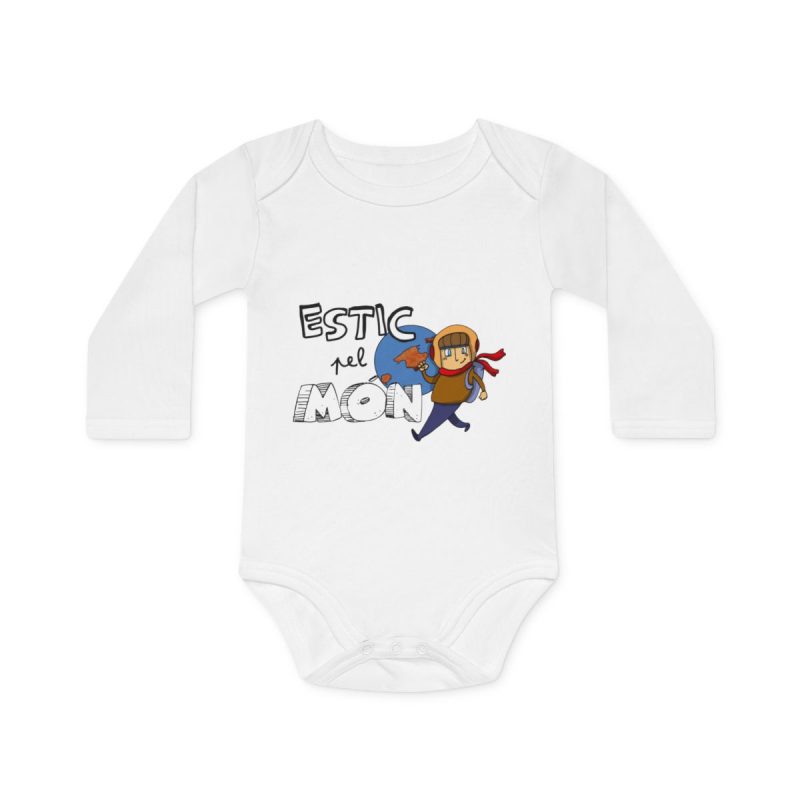 Body bebe manga larga organico - Blanco - Camiseta «Estic pel món» Body bebe manga larga organico - Blanco - Camiseta «Estic pel món»