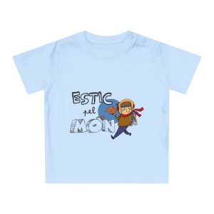 Camiseta de bebe - Azul empolvado - Camiseta «Estic pel món»