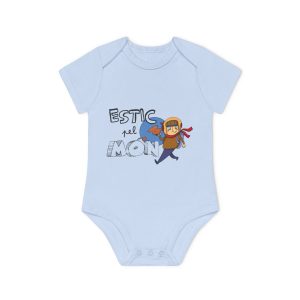 Body bebe manga corta organico - Azul empolvado - Camiseta «Estic pel món»