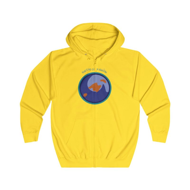 Sudadera con capucha y cremallera - Amarillo sol - Camiseta «Estic pel món redó»