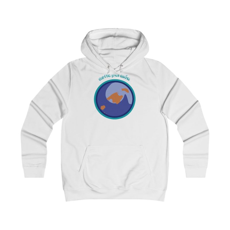 Sudadera universitaria mujer - Blanco artico - Camiseta «Estic pel món redó» Sudadera universitaria mujer - Blanco artico - Camiseta «Estic pel món redó»