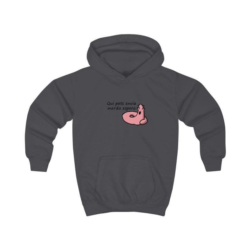 Sudadera con capucha infantil - Gris marengo - Camiseta «Qui pets envia»