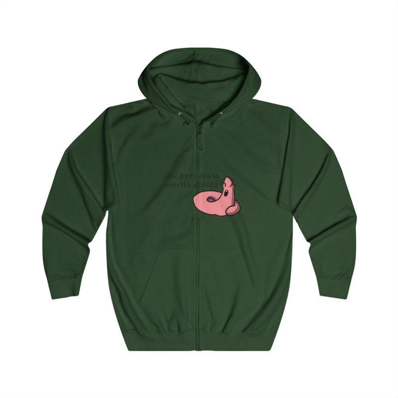 Sudadera con capucha y cremallera - Verde botella - Camiseta «Qui pets envia»
