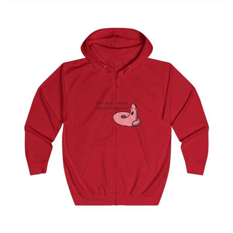 Sudadera con capucha y cremallera - Rojo fuego - Camiseta «Qui pets envia»