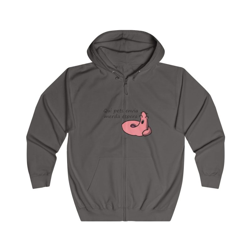 Sudadera con capucha y cremallera - Gris acero - Camiseta «Qui pets envia»