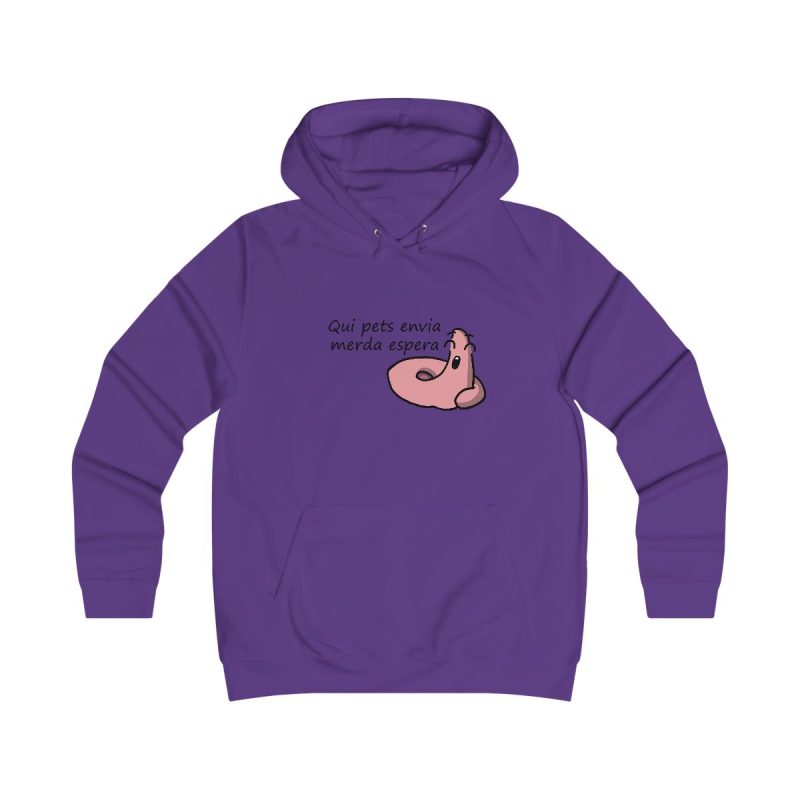 Sudadera universitaria mujer - Morado - Camiseta «Qui pets envia»