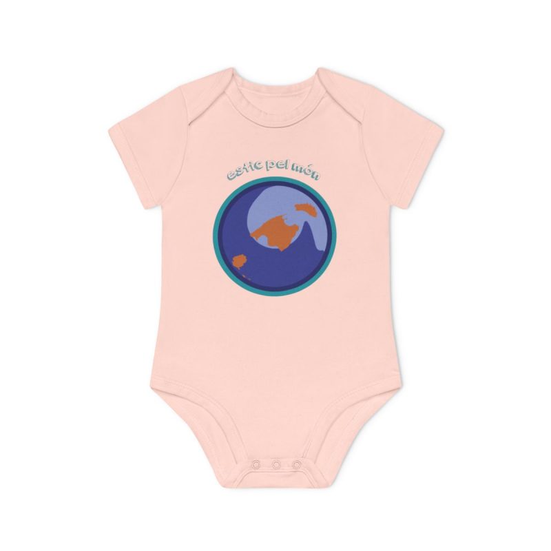 Body bebe manga corta organico - Rosa empolvado - Camiseta «Estic pel món redó»