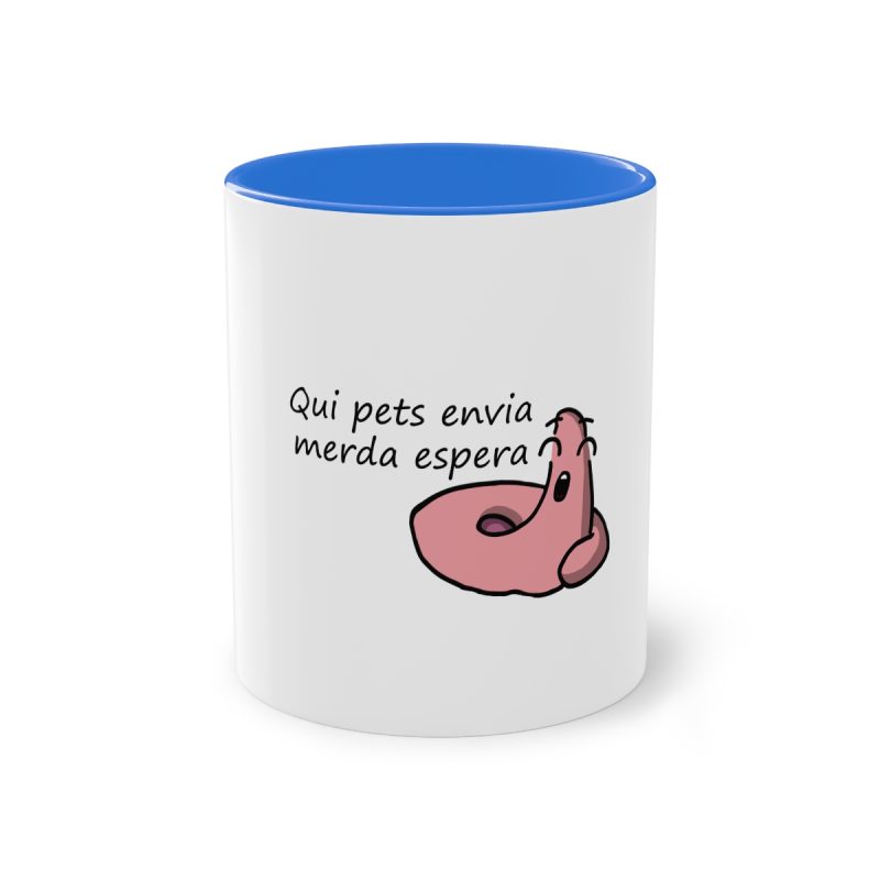 Taza bicolor - Azul Cambridge - Camiseta «Qui pets envia»
