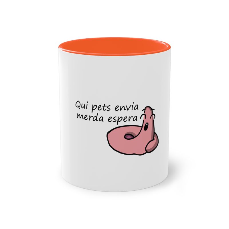 Taza bicolor - Naranja - Camiseta «Qui pets envia»