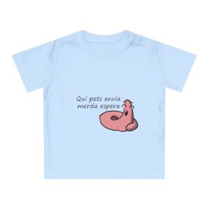 Camiseta de bebe - Azul empolvado - Camiseta «Qui pets envia»