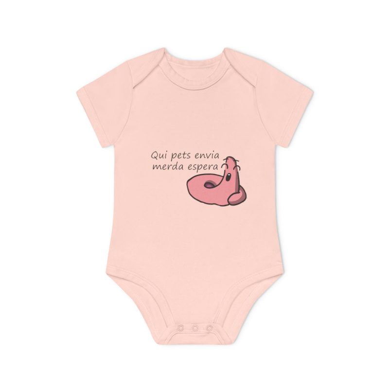 Body bebe manga corta organico - Rosa empolvado - Camiseta «Qui pets envia»