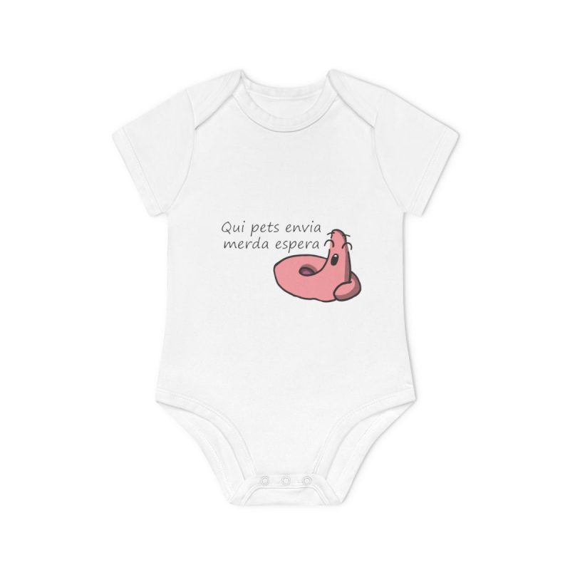 Body bebe manga corta organico - Blanco - Camiseta «Qui pets envia»