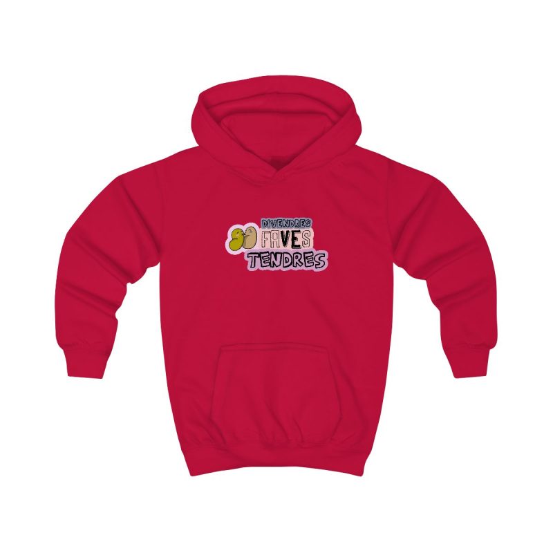 Sudadera con capucha infantil - Rojo fuego - Camiseta «Divendres, faves tendres»