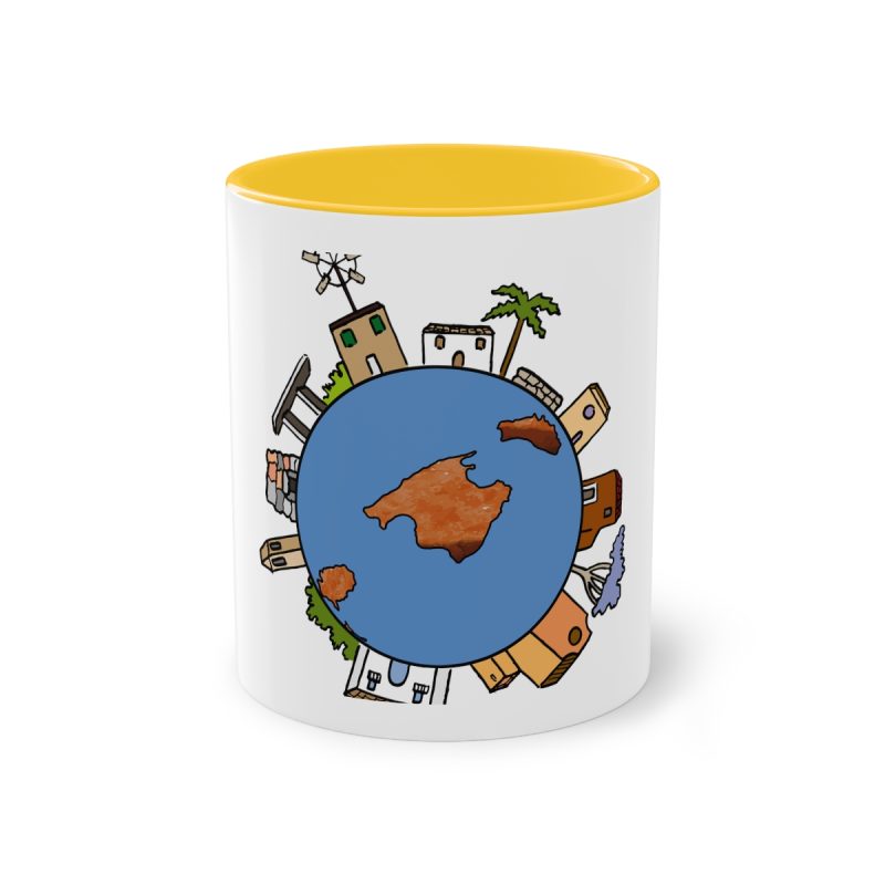 Taza bicolor - Amarillo dorado - Camiseta «Cada casa és un món»