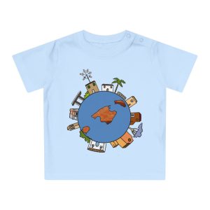 Camiseta de bebe - Azul empolvado - Camiseta «Cada casa és un món»