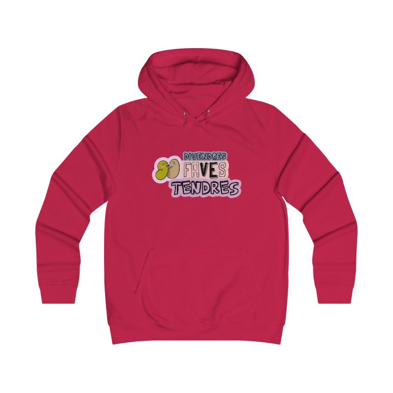 Sudadera universitaria mujer - Rojo fuego - Camiseta «Divendres, faves tendres»
