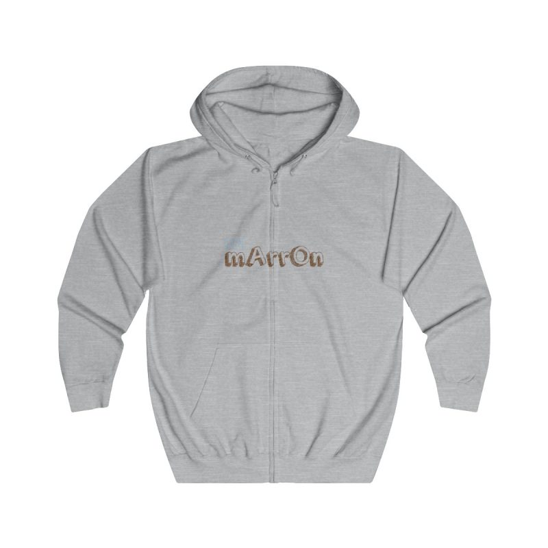 Sudadera con capucha y cremallera - Gris jaspeado claro - Camiseta «Quin marrón»