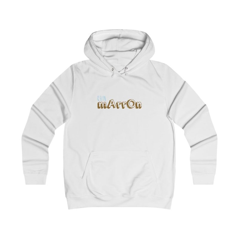Sudadera universitaria mujer - Blanco artico - Camiseta «Quin marrón» Sudadera universitaria mujer - Blanco artico - Camiseta «Quin marrón»